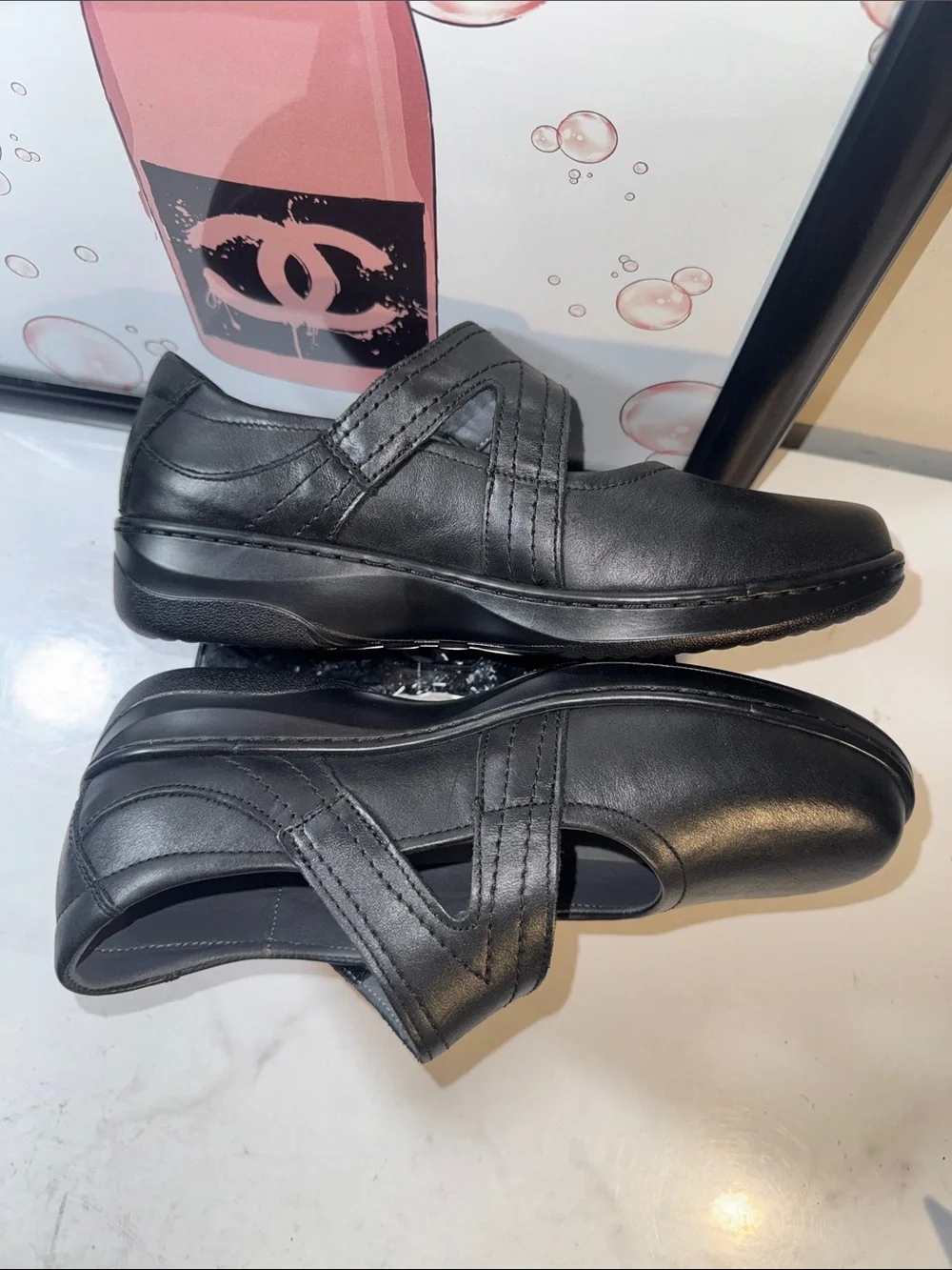 Propet Golda Black Leather Mary Jane Flats - Women’s Size 9.5W